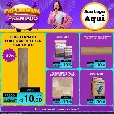 Modelo de Rede Social para Feed Facebook com o tema Pré-Carnaval Premiado para Pisos e revestimentos
