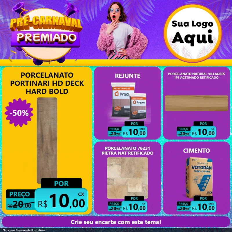 Modelo de Rede Social para Feed Facebook com o tema Pré-Carnaval Premiado para Pisos e revestimentos
