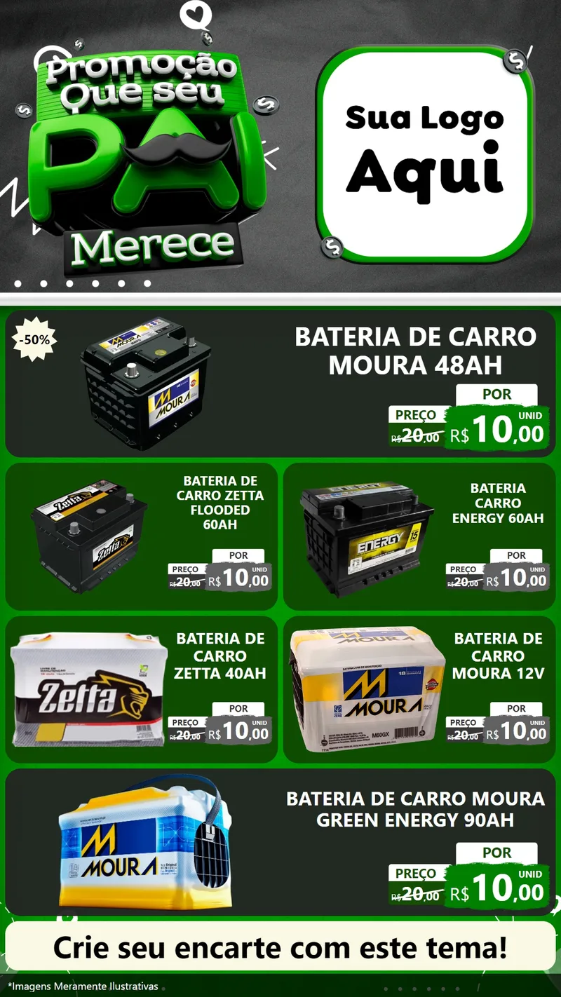 Modelo de TV para TV Vertical com o tema Promoção Que seu Pai Merece para Baterias Elétricas