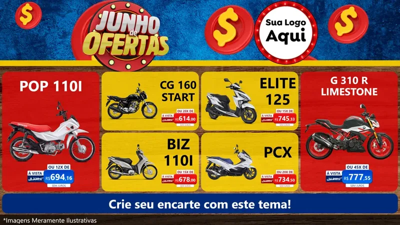 Modelo de TV para TV Horizontal com o tema Junho de Ofertas para Concessionaria de Motos
