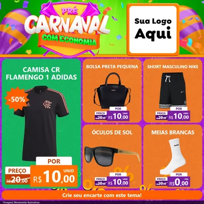 Modelo de Rede Social para Feed Facebook com o tema Pré-Carnaval Com Economia para Roupas e acessórios