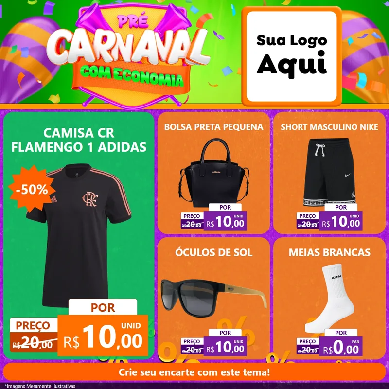 Modelo de Rede Social para Feed Facebook com o tema Pré-Carnaval Com Economia para Roupas e acessórios