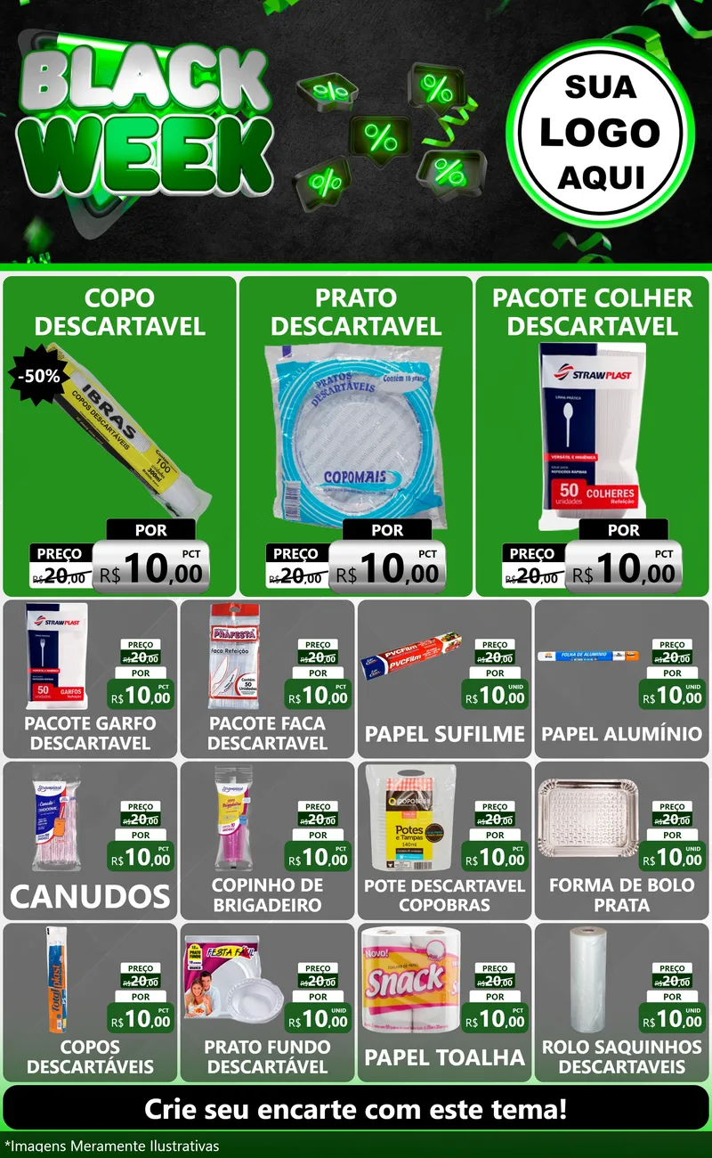 Modelo de Encarte para Encarte Grande com o tema Black Week para Embalagens