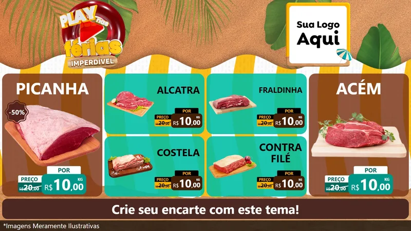 Modelo de TV para TV Horizontal com o tema Play Nas Férias Imperdível para Açougue