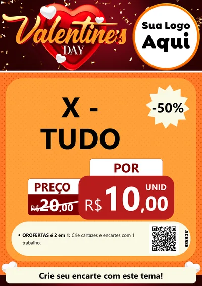 Modelo de Cartaz para Cartaz A4 Vertical com o tema Valentine's Day para Hamburgueria
