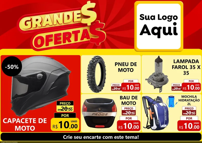 Modelo de Encarte para Encarte A4 Horizontal com o tema Grandes Ofertas para Moto peças