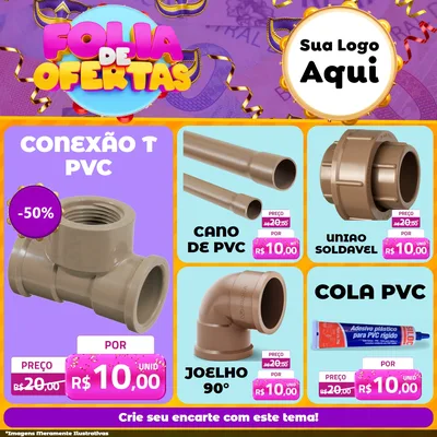 Modelo de Rede Social para Feed Facebook com o tema Folia de Ofertas para Tubos e conexões