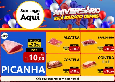 Modelo de Encarte para Encarte A4 Horizontal com o tema Aniversário para Açougue