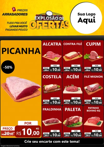 Modelo de Encarte para Encarte A4 Vertical com o tema Explosão de Ofertas para Açougue