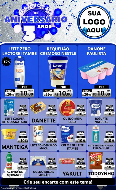 Modelo de Encarte para Encarte Grande com o tema Promoção de Aniversário - 3 Anos para Frios e Laticínios