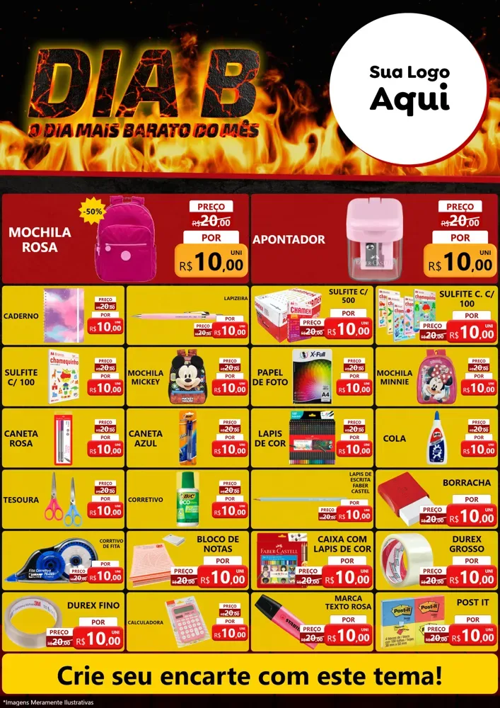 Modelo de Encarte para Encarte A4 Vertical com o tema Dia B para Papelaria