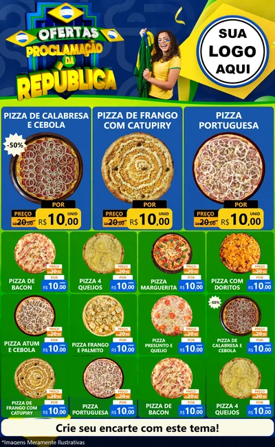 Modelo de Encarte para Encarte Grande com o tema Ofertas Proclamação da República para Pizzaria