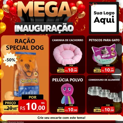 Modelo de Rede Social para Feed Facebook com o tema Mega Inauguração para Pet Shop