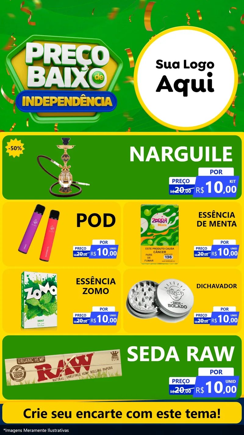 Modelo de TV para TV Vertical com o tema Preço Baixo de Independência para Tabacaria