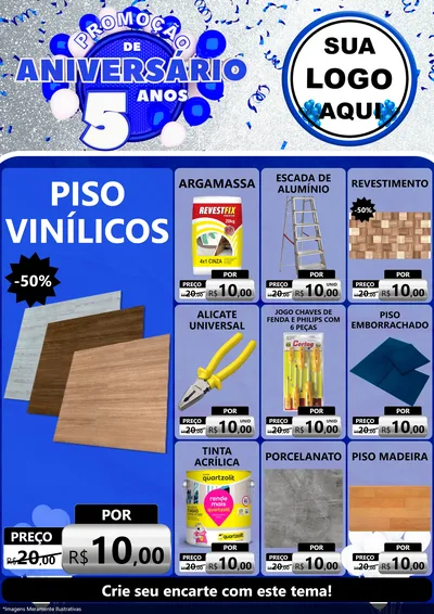 Modelo de Encarte para Encarte A4 Vertical com o tema Promoção de Aniversário - 5 Anos para Material para Construção