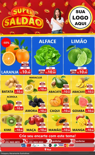 Modelo de Encarte para Encarte Grande com o tema Super Saldão para Hortifrúti