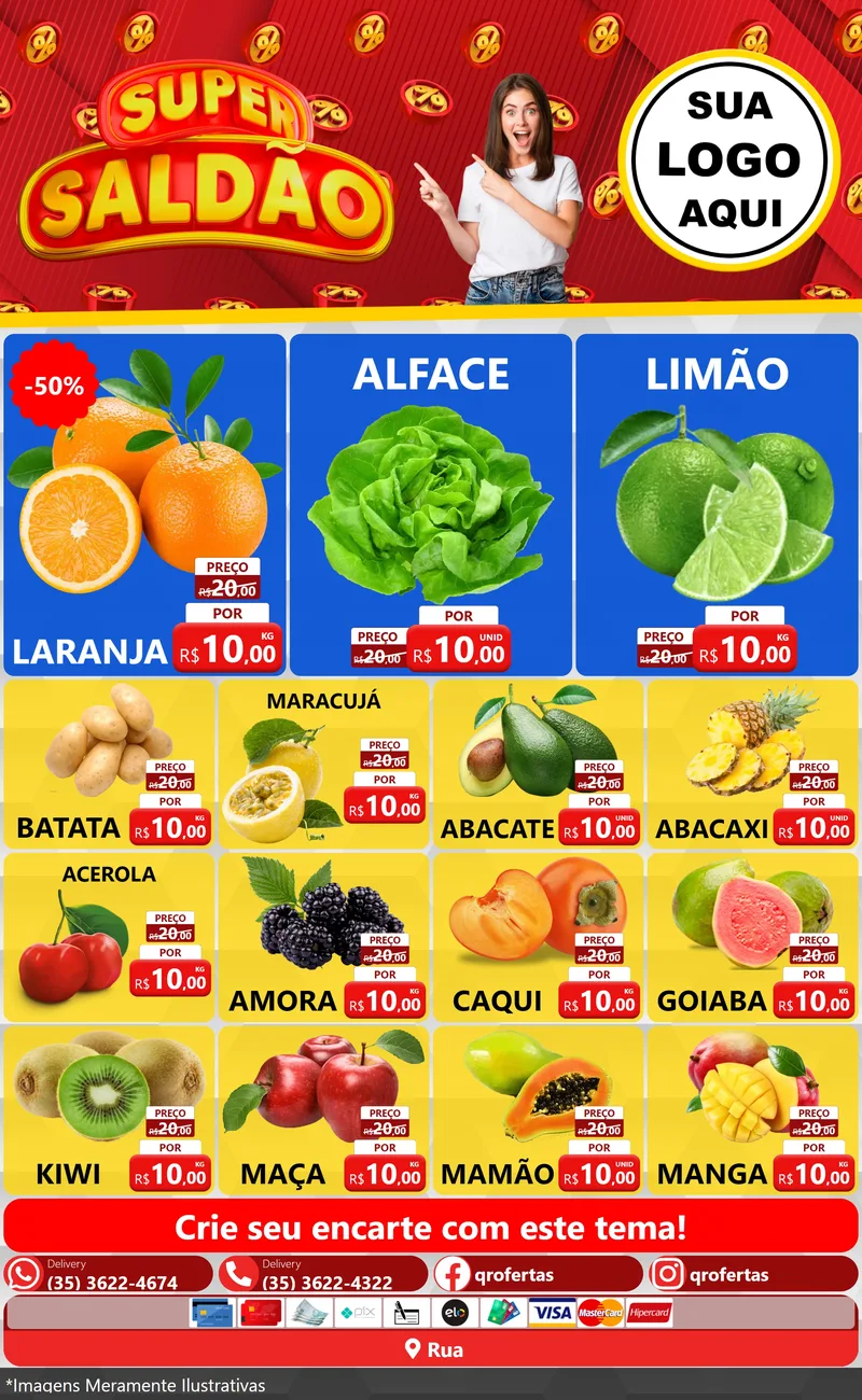 Modelo de Encarte para Encarte Grande com o tema Super Saldão para Hortifrúti