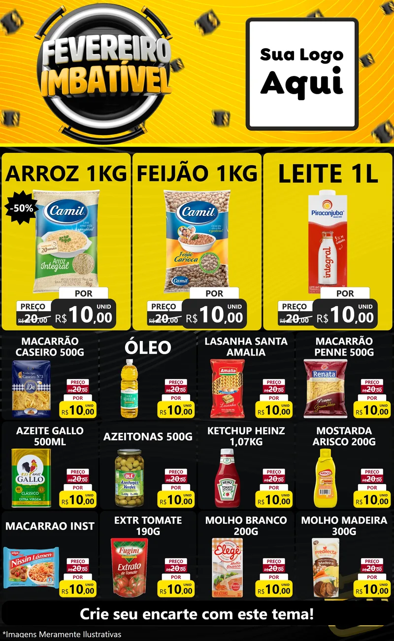 Modelo de Encarte para Encarte Grande com o tema Fevereiro Imbatível para Supermercado