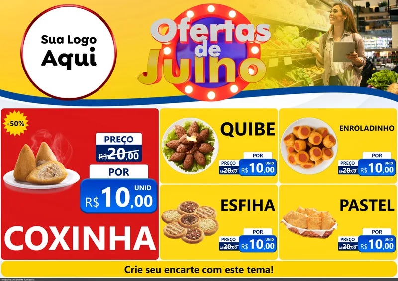 Modelo de Encarte para Encarte A4 Horizontal com o tema Ofertas de Julho para Salgadaria