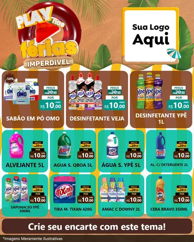 Modelo de Rede Social para Feed Instagram com o tema Play Nas Férias Imperdível para Produtos de Limpeza