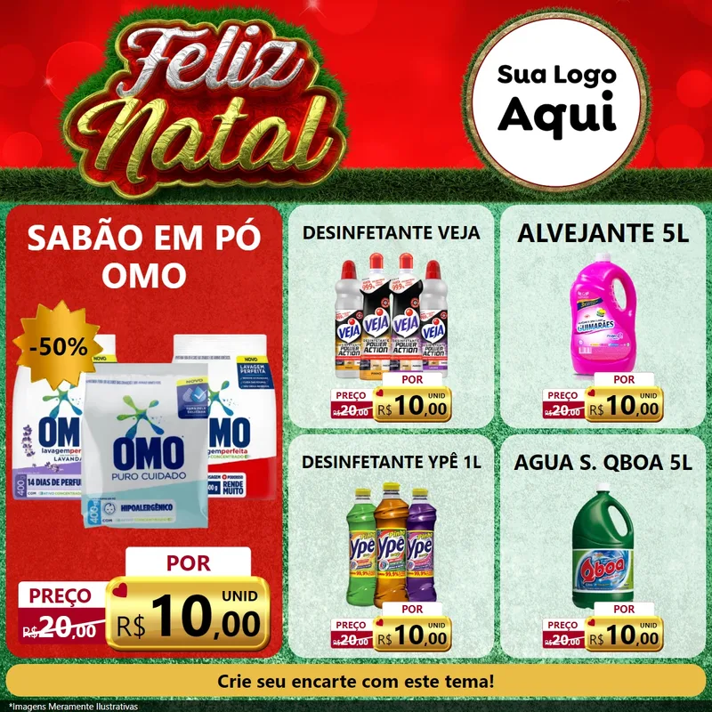 Modelo de Rede Social para Feed Facebook com o tema Feliz Natal para Produtos de Limpeza