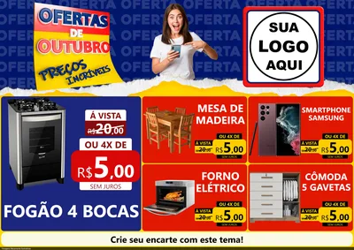 Modelo de Encarte para Encarte A4 Horizontal com o tema Ofertas de Outubro - Preços Incríveis para Móveis e Eletro