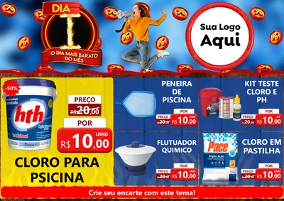Modelo de Encarte para Encarte A4 Horizontal com o tema Dia I - O Dia Mais Barato Do Mês para Produtos para Piscina
