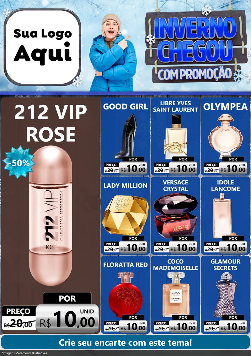 Modelo de Encarte para Encarte A4 Vertical com o tema Inverno Chegou Com Promoção para Perfumes
