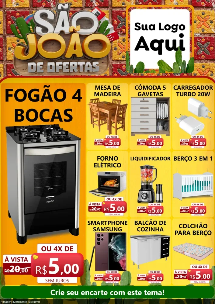 Modelo de Encarte para Encarte A4 Vertical com o tema São João de Muitas Ofertas - Junina para Móveis e Eletro