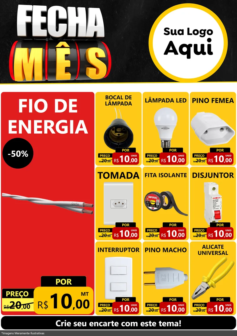 Modelo de Encarte para Encarte A4 Vertical com o tema Fecha Mês para Materiais Elétricos