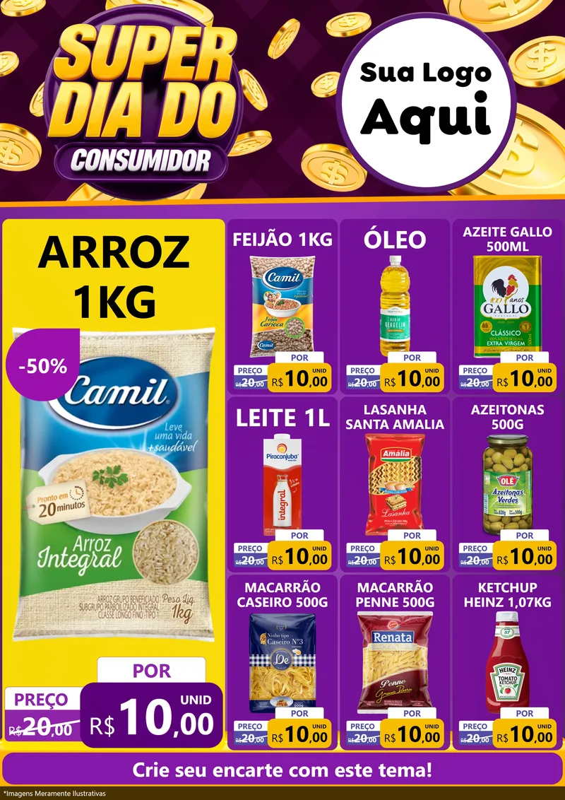 Modelo de Encarte para Encarte A4 Vertical com o tema Super Dia do Consumidor para Supermercado