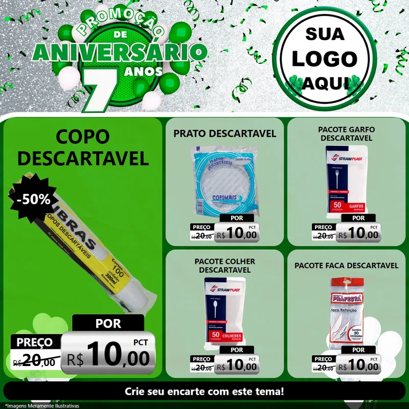 Modelo de Rede Social para Feed Facebook com o tema Promoção de Aniversário - 7 Anos para Embalagens