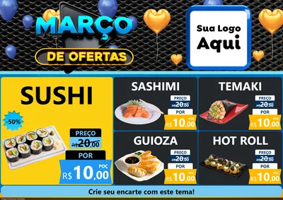 Modelo de Encarte para Encarte A4 Horizontal com o tema Março de Ofertas para Comida japonesa
