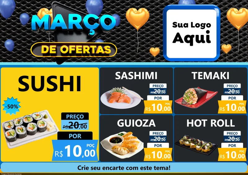 Modelo de Encarte para Encarte A4 Horizontal com o tema Março de Ofertas para Comida japonesa