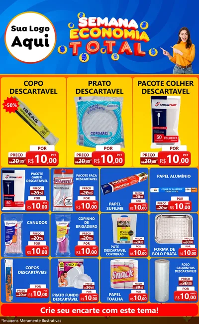 Modelo de Encarte para Encarte Grande com o tema Semana Economia Total para Embalagens