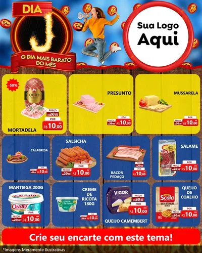 Modelo de Rede Social para Feed Instagram com o tema Dia J - O Dia Mais Barato Do Mês para Frios e Laticínios