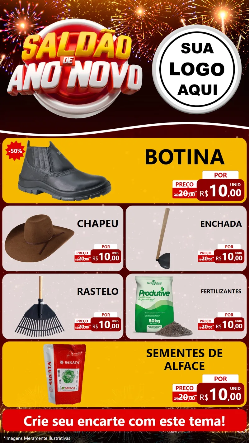 Modelo de TV para TV Vertical com o tema Saldão de Ano Novo para Agropecuária