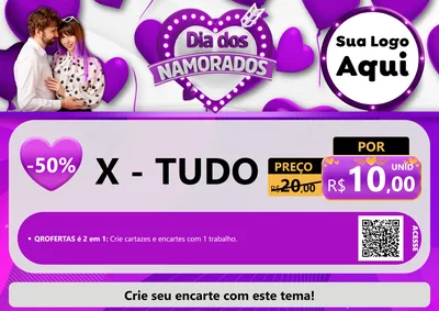 Modelo de Cartaz para Cartaz A4 Horizontal com o tema Dia dos Namorados para Hamburgueria