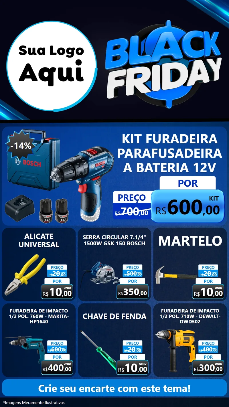 Modelo de Rede Social para Stories com o tema Black Friday para Maquinas e Ferramentas