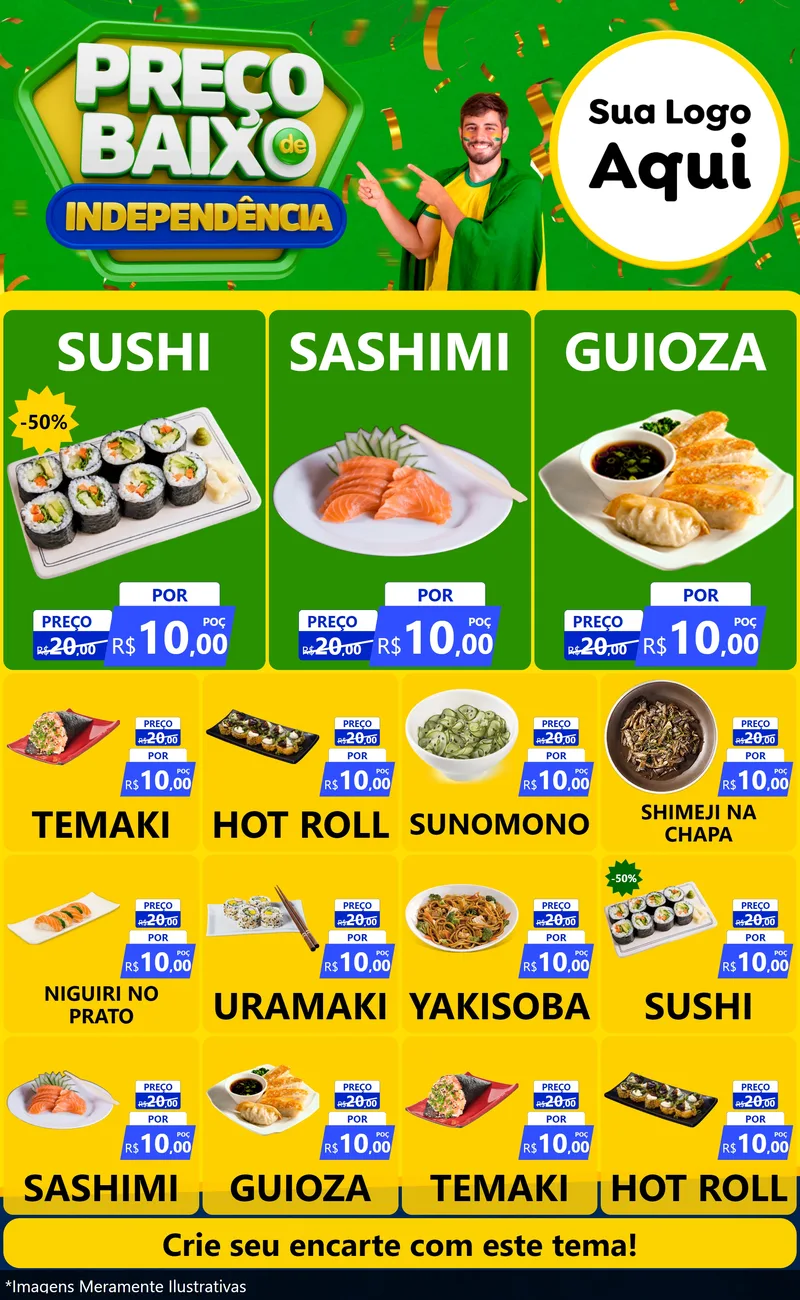 Modelo de Encarte para Encarte Grande com o tema Preço Baixo de Independência para Comida japonesa