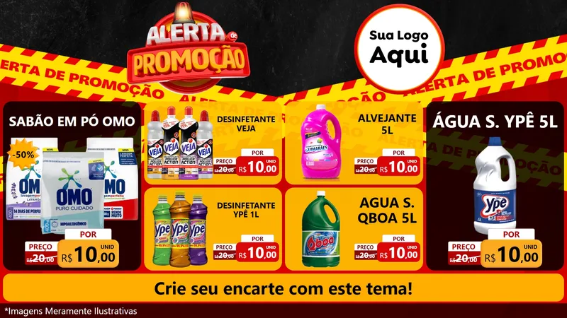 Modelo de TV para TV Horizontal com o tema Alerta de Promoção para Produtos de Limpeza
