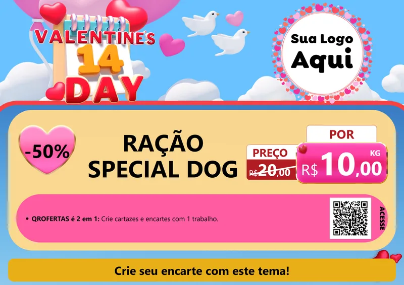 Modelo de Cartaz para Cartaz A4 Horizontal com o tema Valentine's Day para Pet Shop
