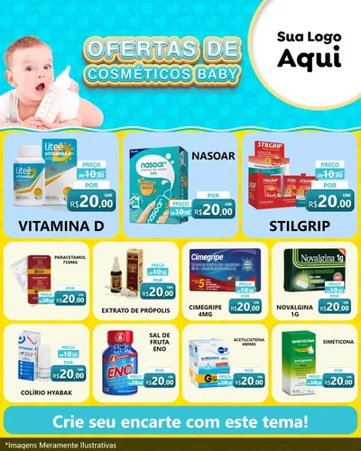 Modelo de Rede Social para Feed Instagram com o tema Ofertas de Cosméticos Baby para Farmácia