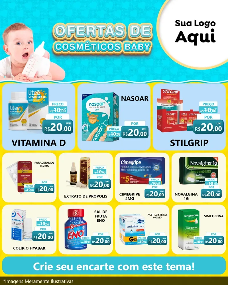 Modelo de Rede Social para Feed Instagram com o tema Ofertas de Cosméticos Baby para Farmácia