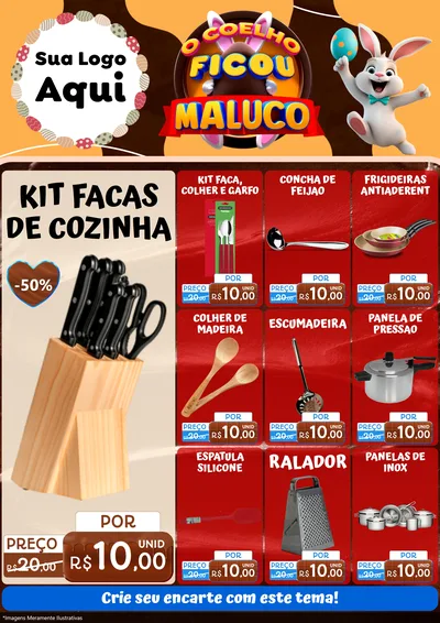 Modelo de Encarte para Encarte A4 Vertical com o tema O Coelho Ficou Maluco - Páscoa para Utilidades Domésticas