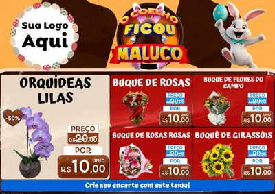 Modelo de Encarte para Encarte A4 Horizontal com o tema O Coelho Ficou Maluco - Páscoa para Floricultura e jardim