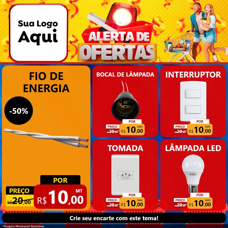 Modelo de Rede Social para Feed Facebook com o tema Alerta de Ofertas para Materiais Elétricos