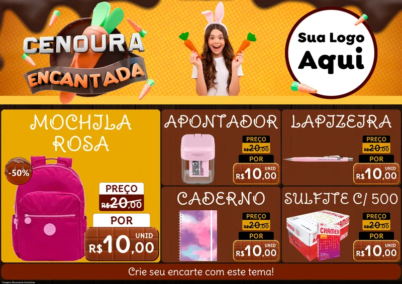 Modelo de Encarte para Encarte A4 Horizontal com o tema Cenoura Encantada - Páscoa para Papelaria