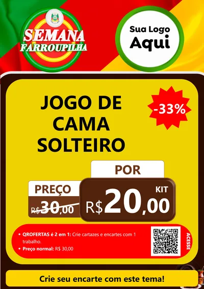 Modelo de Cartaz para Cartaz A4 Vertical com o tema Semana Farroupilha para Cama, Mesa e Banho
