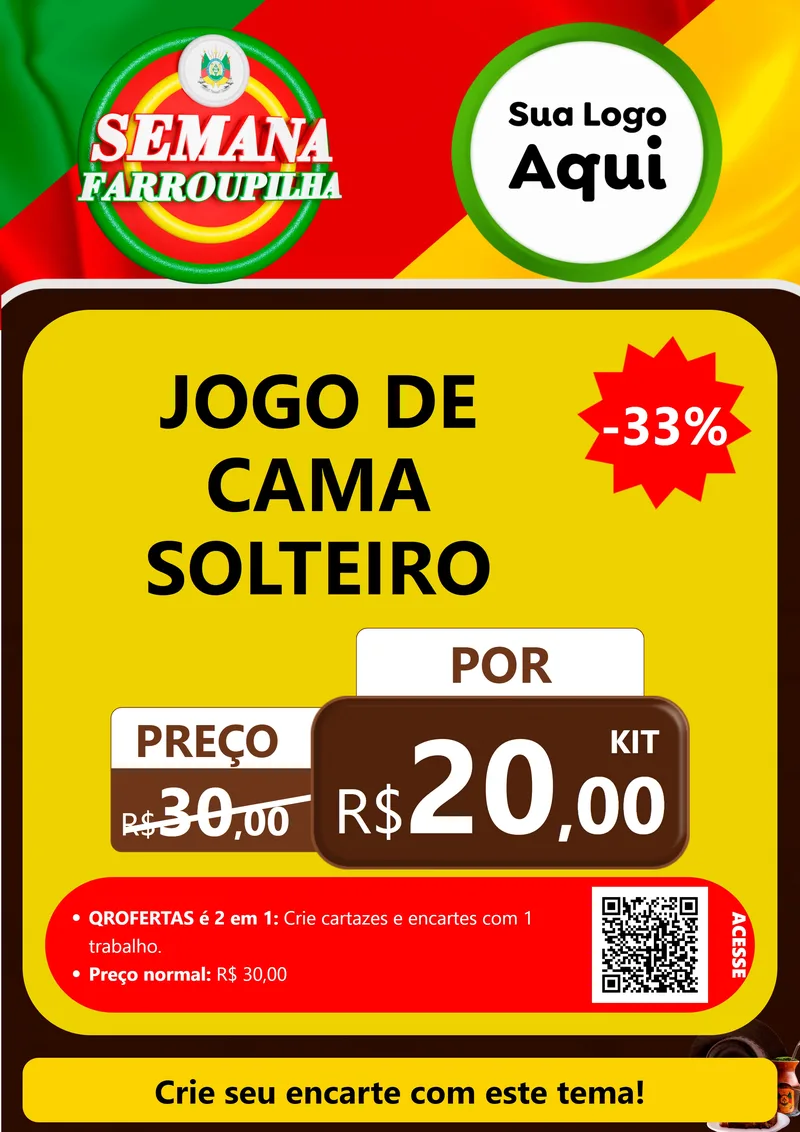 Modelo de Cartaz para Cartaz A4 Vertical com o tema Semana Farroupilha para Cama, Mesa e Banho